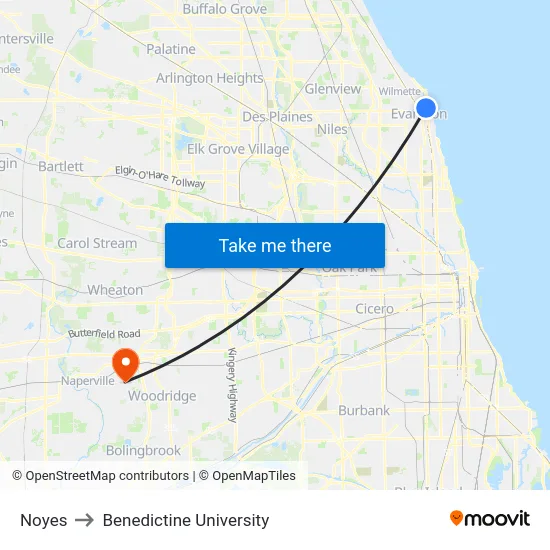 Noyes to Benedictine University map