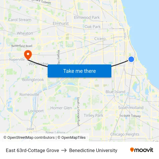 East 63rd-Cottage Grove to Benedictine University map
