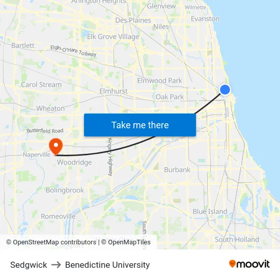 Sedgwick to Benedictine University map