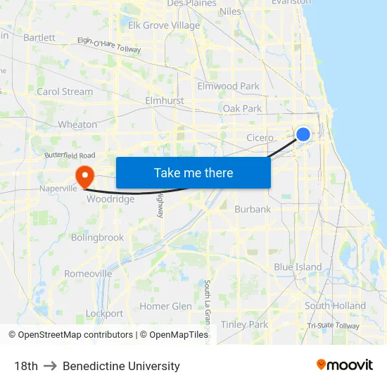 18th to Benedictine University map