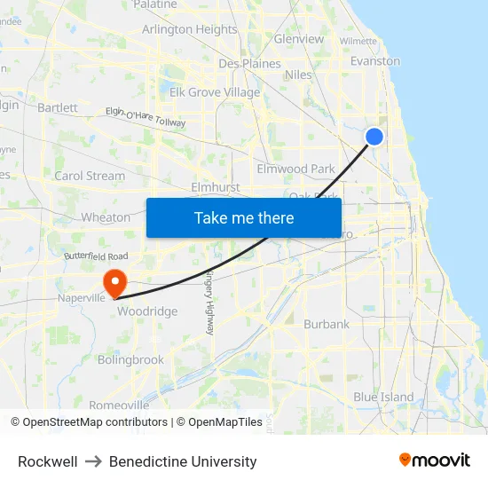 Rockwell to Benedictine University map
