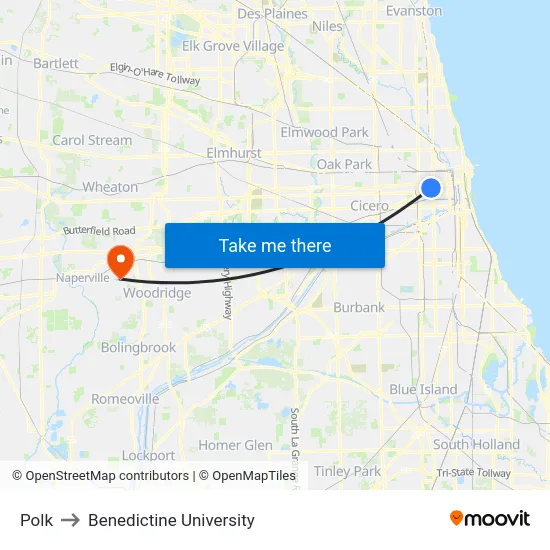 Polk to Benedictine University map