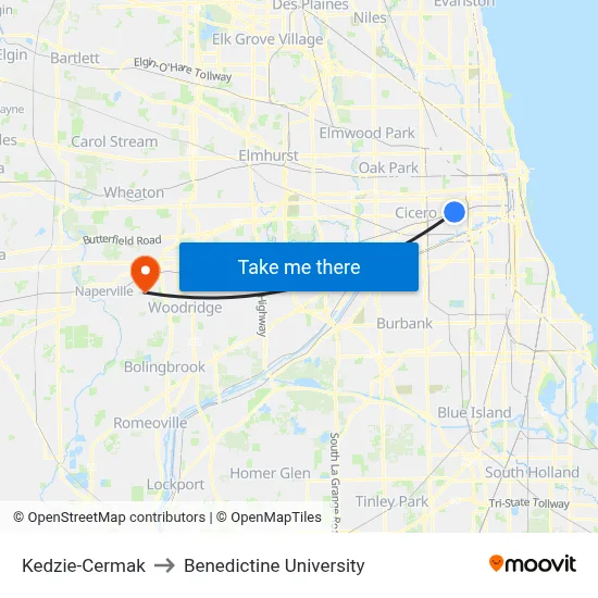 Kedzie-Cermak to Benedictine University map