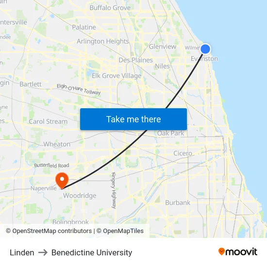 Linden to Benedictine University map