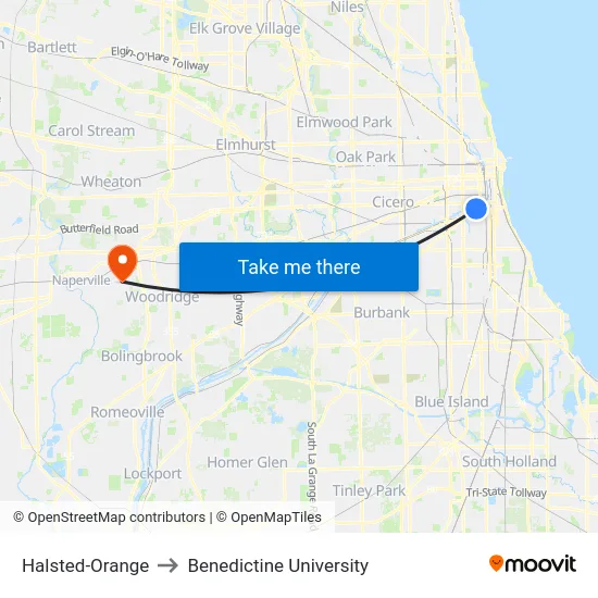 Halsted-Orange to Benedictine University map
