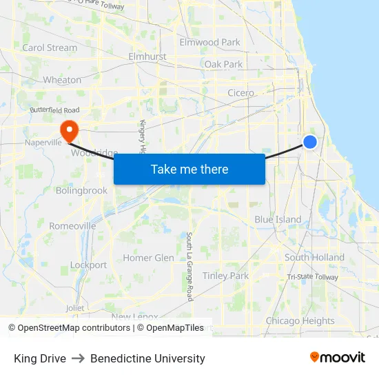 King Drive to Benedictine University map