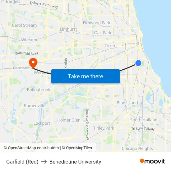 Garfield (Red) to Benedictine University map