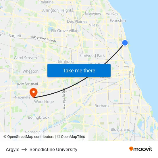 Argyle to Benedictine University map