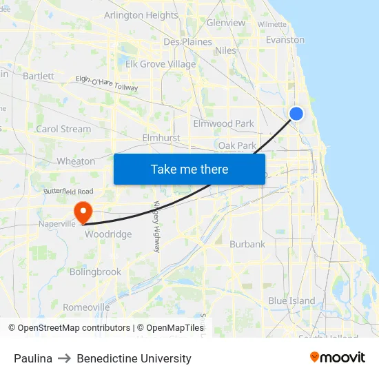 Paulina to Benedictine University map