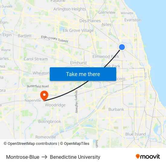 Montrose-Blue to Benedictine University map