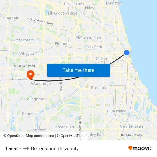 Lasalle to Benedictine University map
