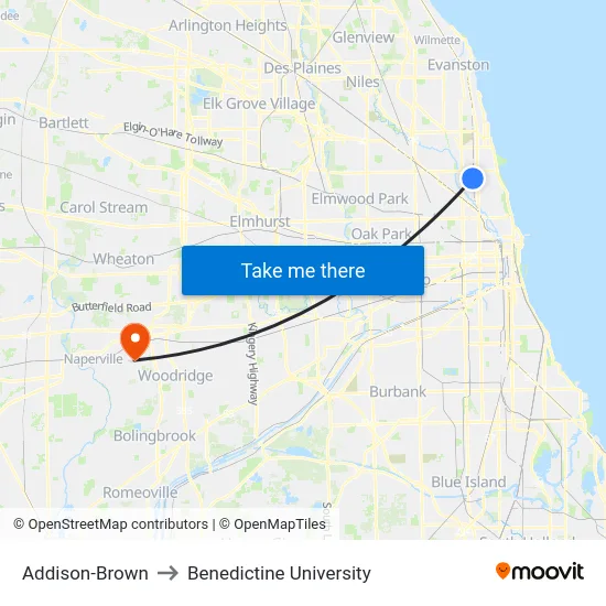 Addison-Brown to Benedictine University map