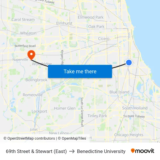 69th Street & Stewart (East) to Benedictine University map