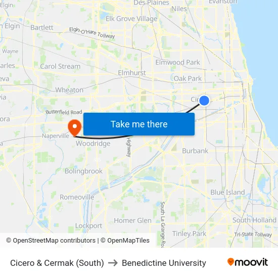 Cicero & Cermak (South) to Benedictine University map