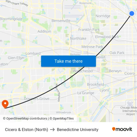 Cicero & Elston (North) to Benedictine University map