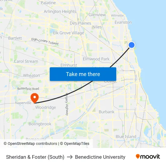 Sheridan & Foster (South) to Benedictine University map