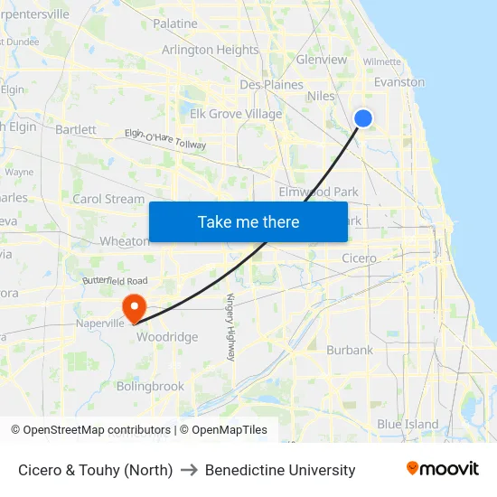 Cicero & Touhy (North) to Benedictine University map