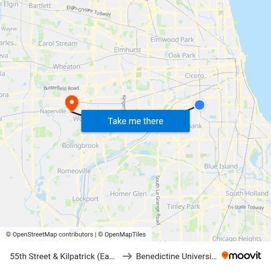55th Street & Kilpatrick (East) to Benedictine University map