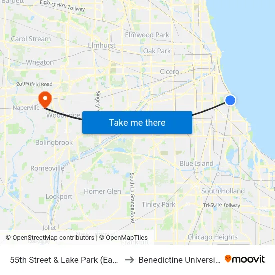 55th Street & Lake Park (East) to Benedictine University map