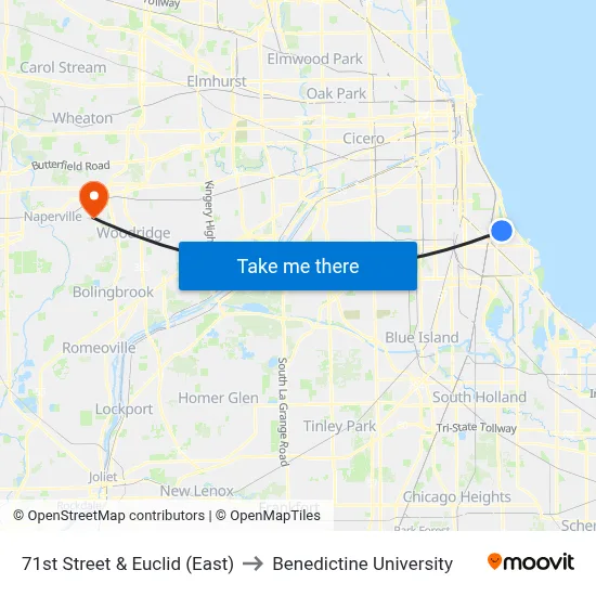 71st Street & Euclid (East) to Benedictine University map