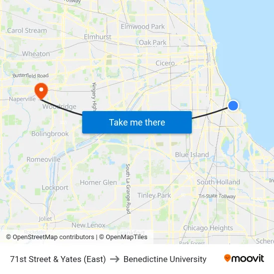 71st Street & Yates (East) to Benedictine University map