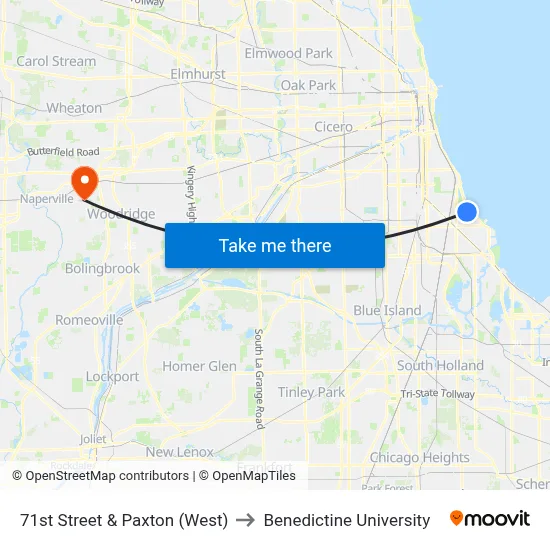 71st Street & Paxton (West) to Benedictine University map