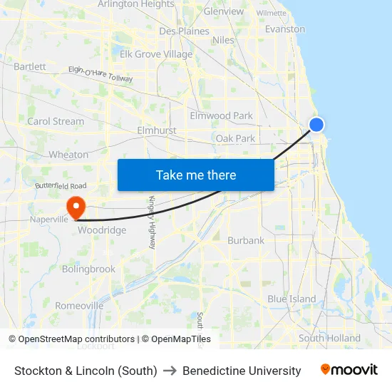 Stockton & Lincoln (South) to Benedictine University map