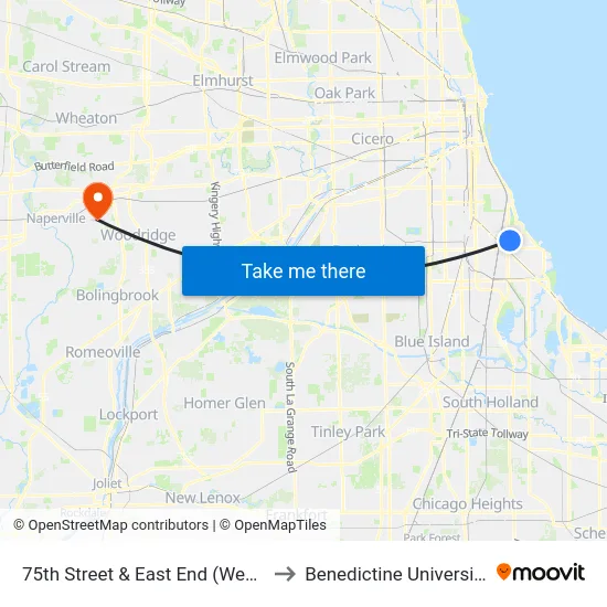 75th Street & East End (West) to Benedictine University map