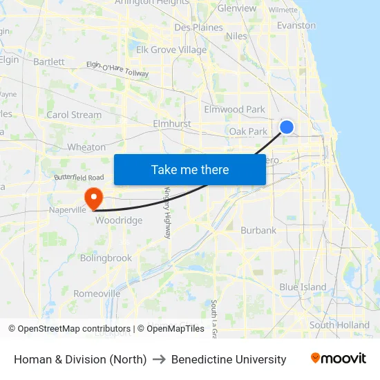Homan & Division (North) to Benedictine University map