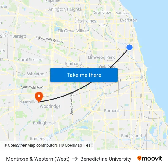 Montrose & Western (West) to Benedictine University map