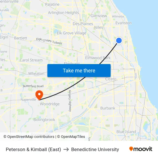 Peterson & Kimball (East) to Benedictine University map