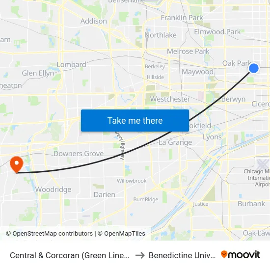 Central & Corcoran (Green Line) (North) to Benedictine University map