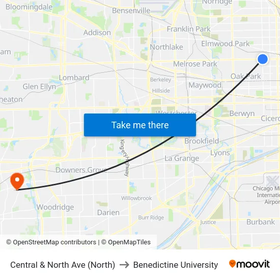 Central & North Ave (North) to Benedictine University map
