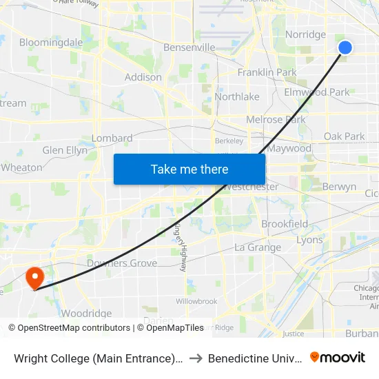 Wright College (Main Entrance) (North) to Benedictine University map
