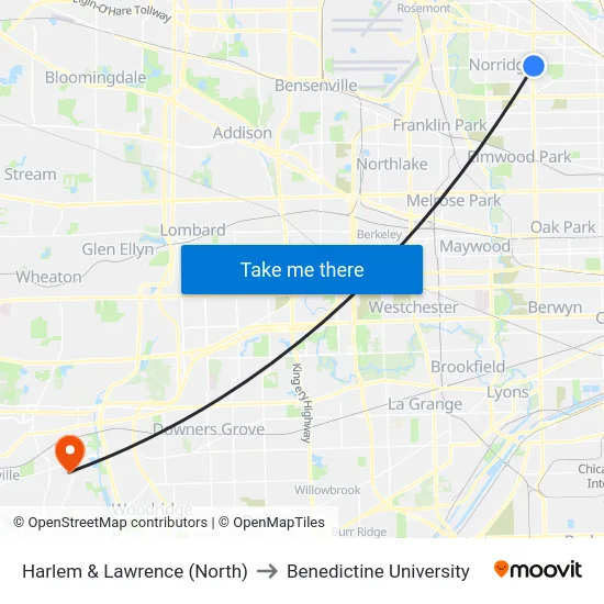 Harlem & Lawrence (North) to Benedictine University map