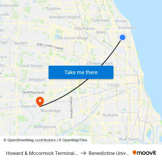 Howard & Mccormick Terminal (North) to Benedictine University map