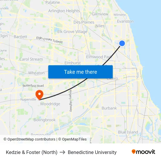 Kedzie & Foster (North) to Benedictine University map