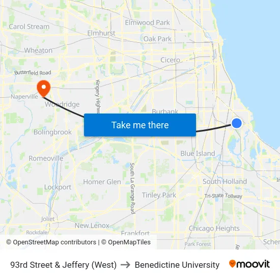 93rd Street & Jeffery (West) to Benedictine University map