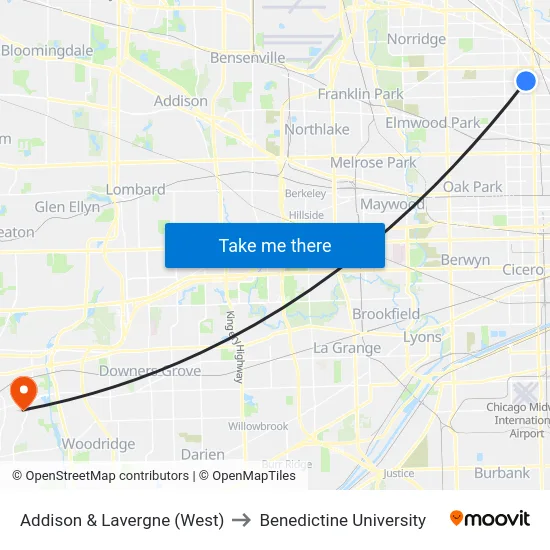 Addison & Lavergne (West) to Benedictine University map