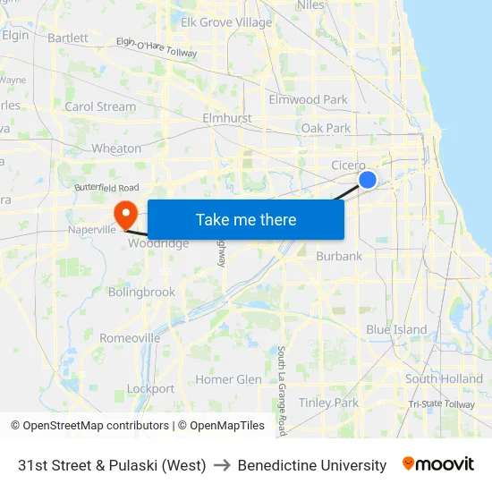 31st Street & Pulaski (West) to Benedictine University map