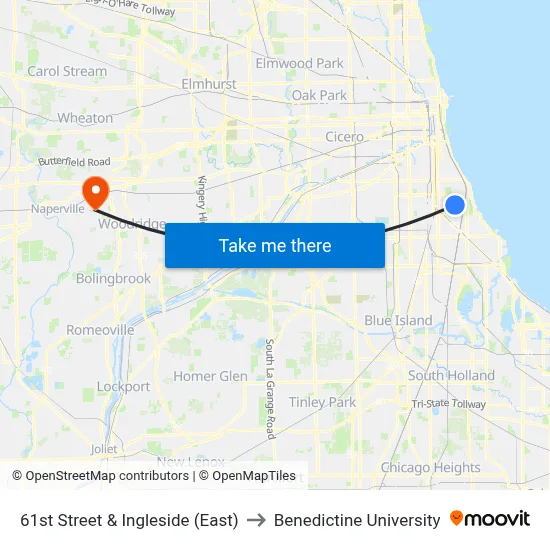 61st Street & Ingleside (East) to Benedictine University map