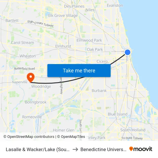 Lasalle & Wacker/Lake (South) to Benedictine University map