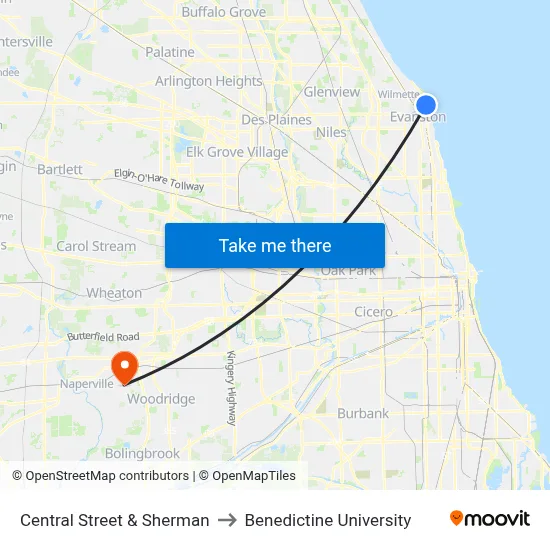 Central Street & Sherman to Benedictine University map