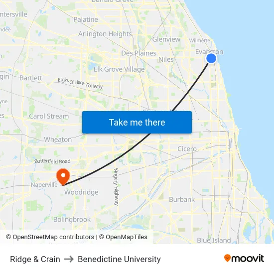 Ridge & Crain to Benedictine University map