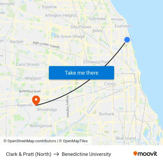 Clark & Pratt (North) to Benedictine University map