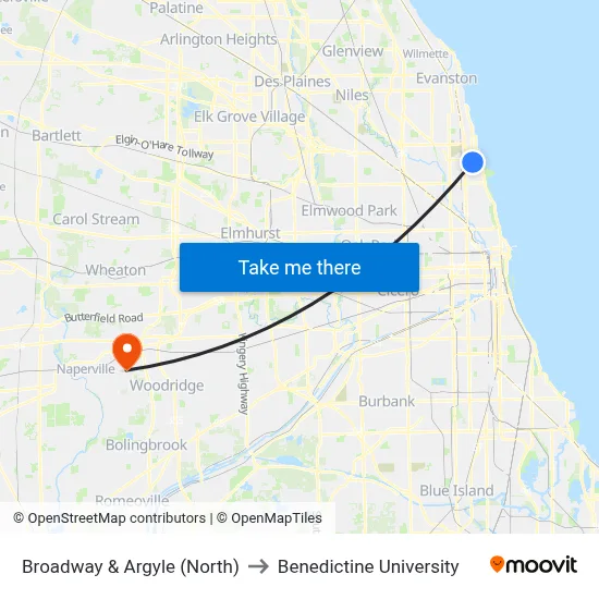 Broadway & Argyle (North) to Benedictine University map