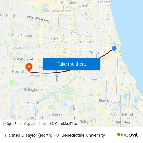 Halsted & Taylor (North) to Benedictine University map