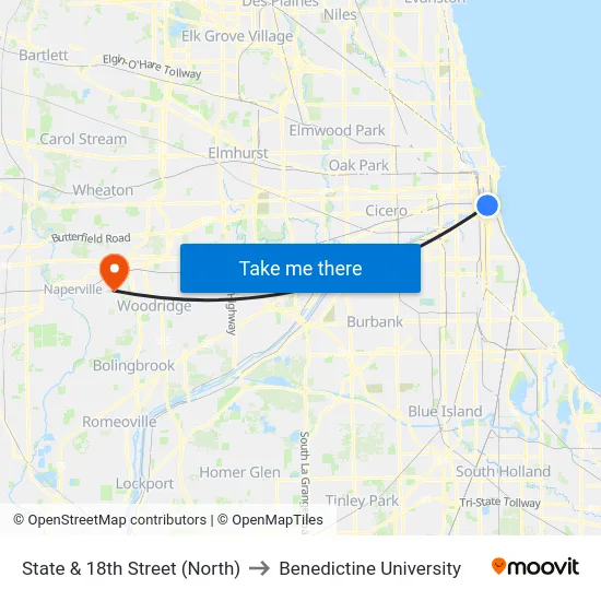 State & 18th Street (North) to Benedictine University map