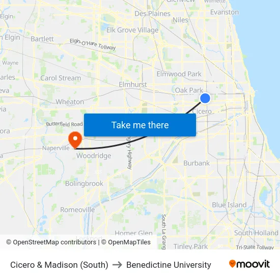 Cicero & Madison (South) to Benedictine University map