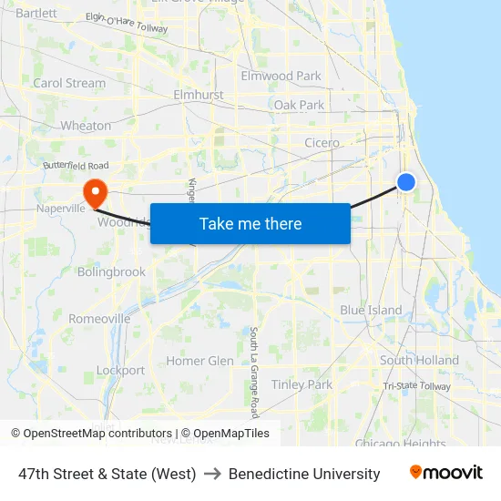 47th Street & State (West) to Benedictine University map
